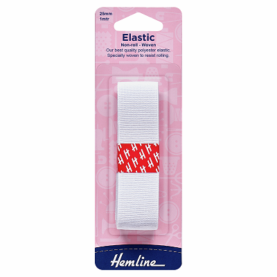 H630.25 Woven Non-Roll Elastic: 1m x 25mm: White..